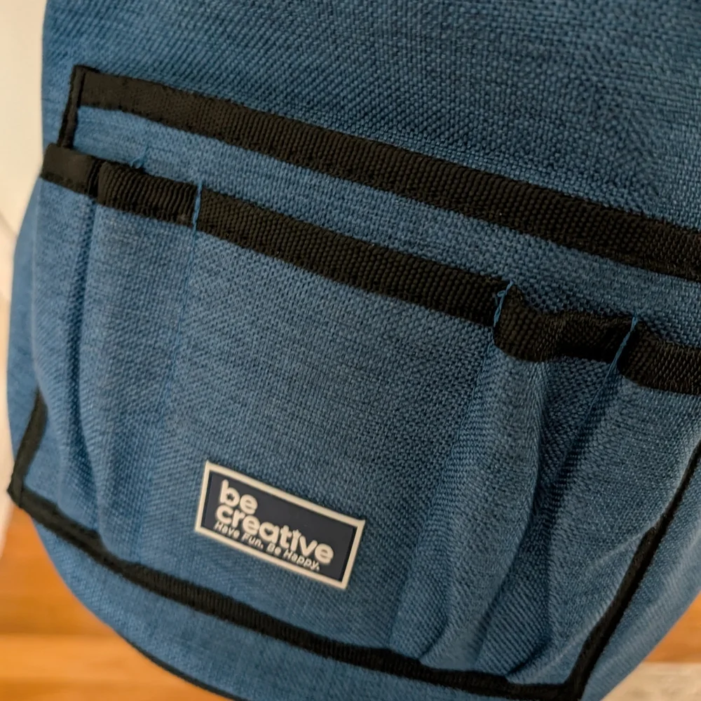 Knitting Bag Yarn Tote Organizer Crochet Storage Blue Linen with Cotton Lining